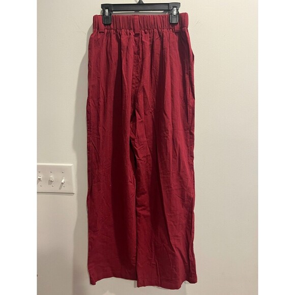 Halara Womens Red Poplin Square Pants XS Wide Leg Cotton Hi Rise Pleated Zip NWT - Picture 4 of 8